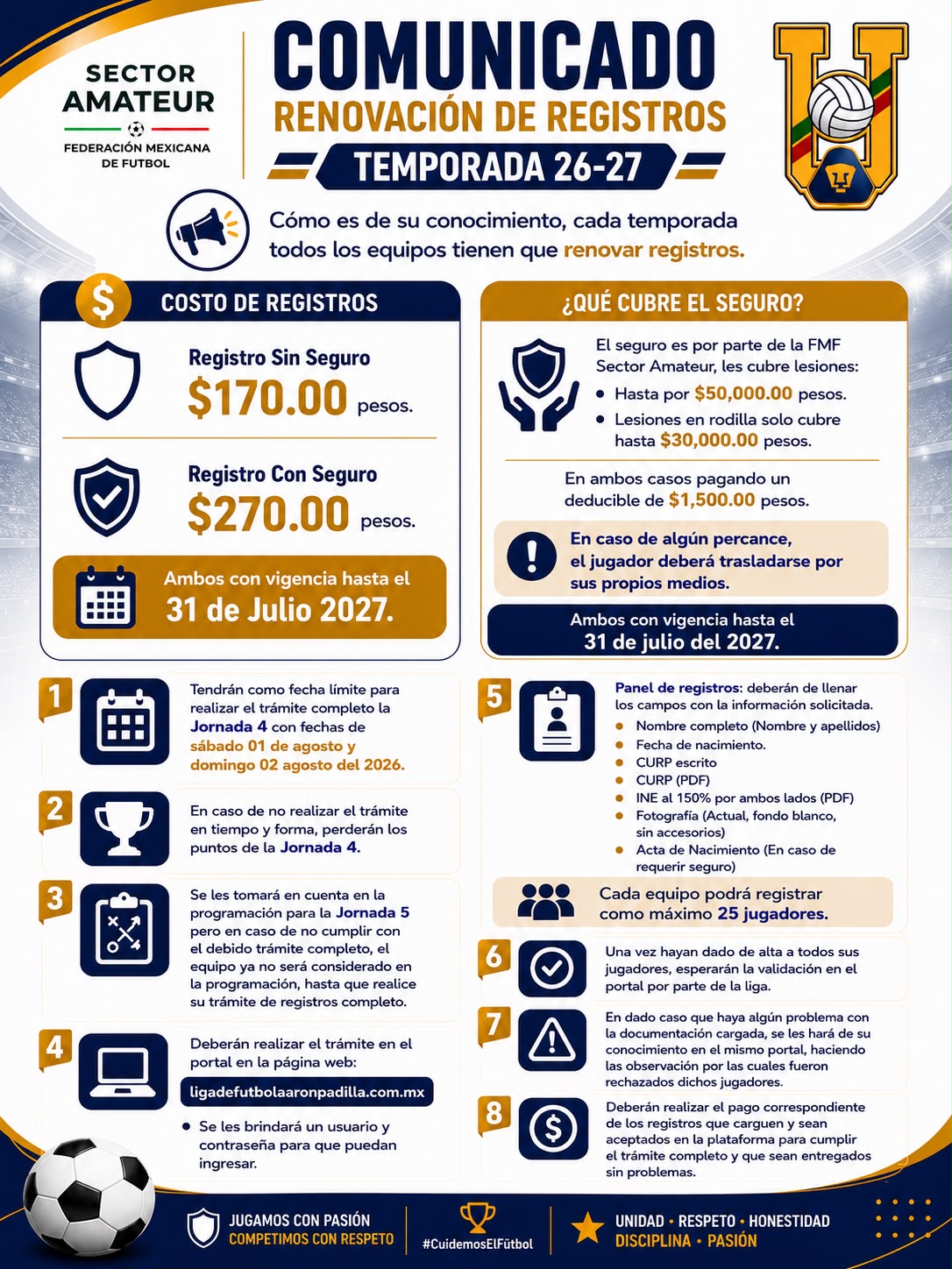 RENOVACION Y PROCESO DE NUEVOS REGISTROS TEMPORADA 26 - 27